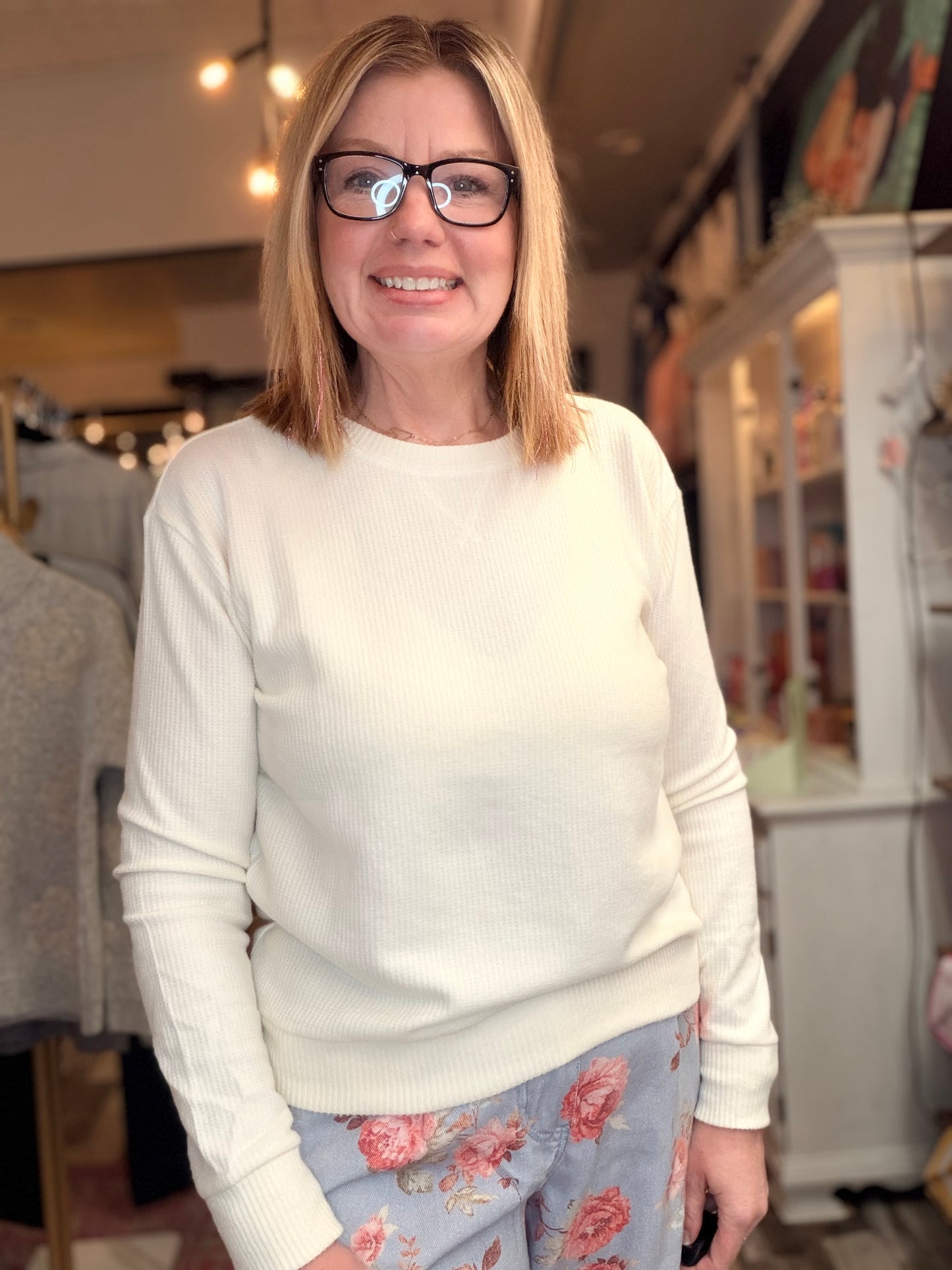 The Libby Brushed Waffle Crew Neck Long Sleeve Top