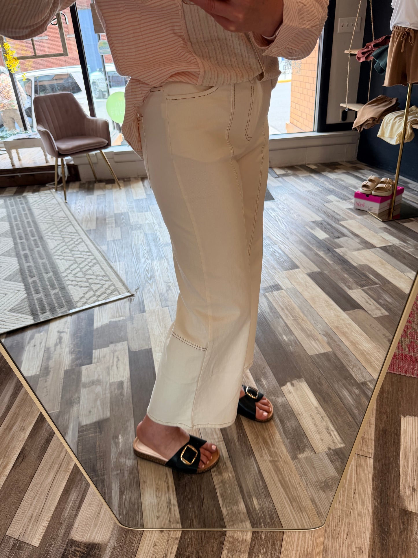 Stitch Detail Stretch Straight Leg Pants