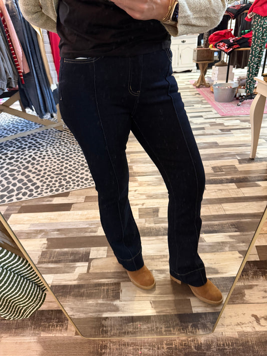 Lovervet High Rise Pin Tuck Trouser Hem Bootcut Jeans