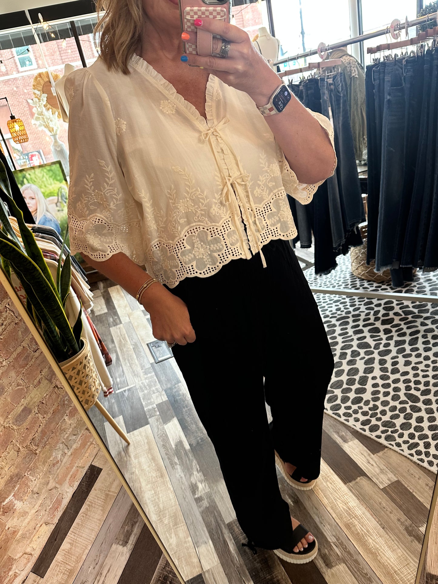Wide Leg Gauze Pants w/Tie