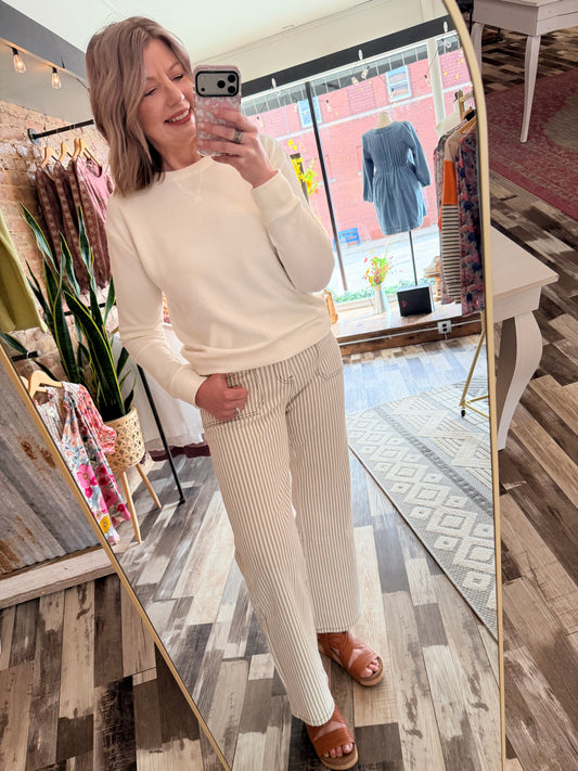 Mica High Rise Loose Fit Straight Striped Jeans