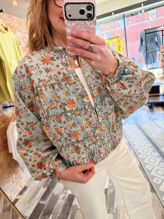 Washed Vintage Floral Denim Tiered Jacket