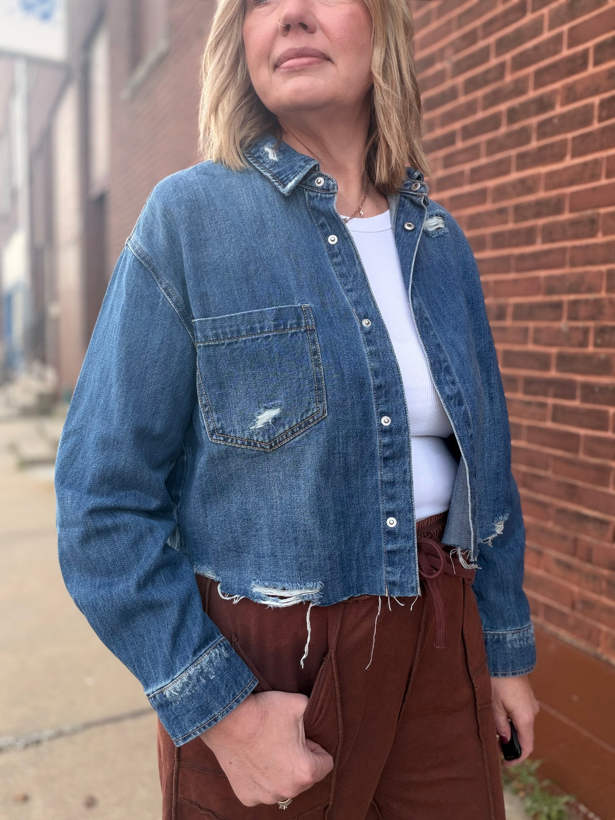 Sweet Magnolia Relaxed Crop Denim Shirt