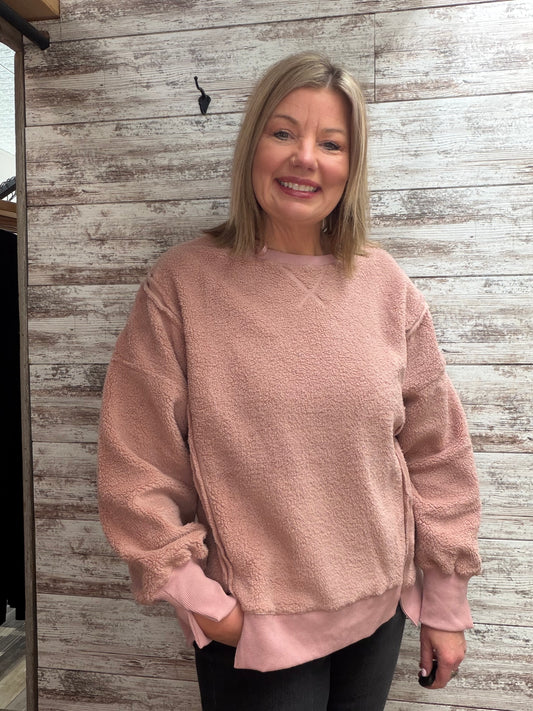 Oversized Casual Solid Fleece Cozy Top