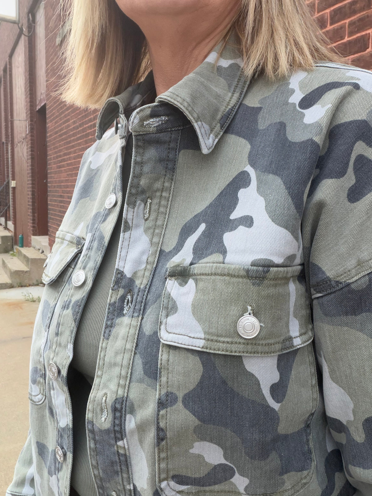 The Everyday Favorite Button Up Camo Shacket from Mica
