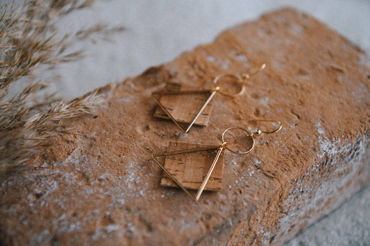 Diamond Hoop Gold & Leather or Cork Earrings