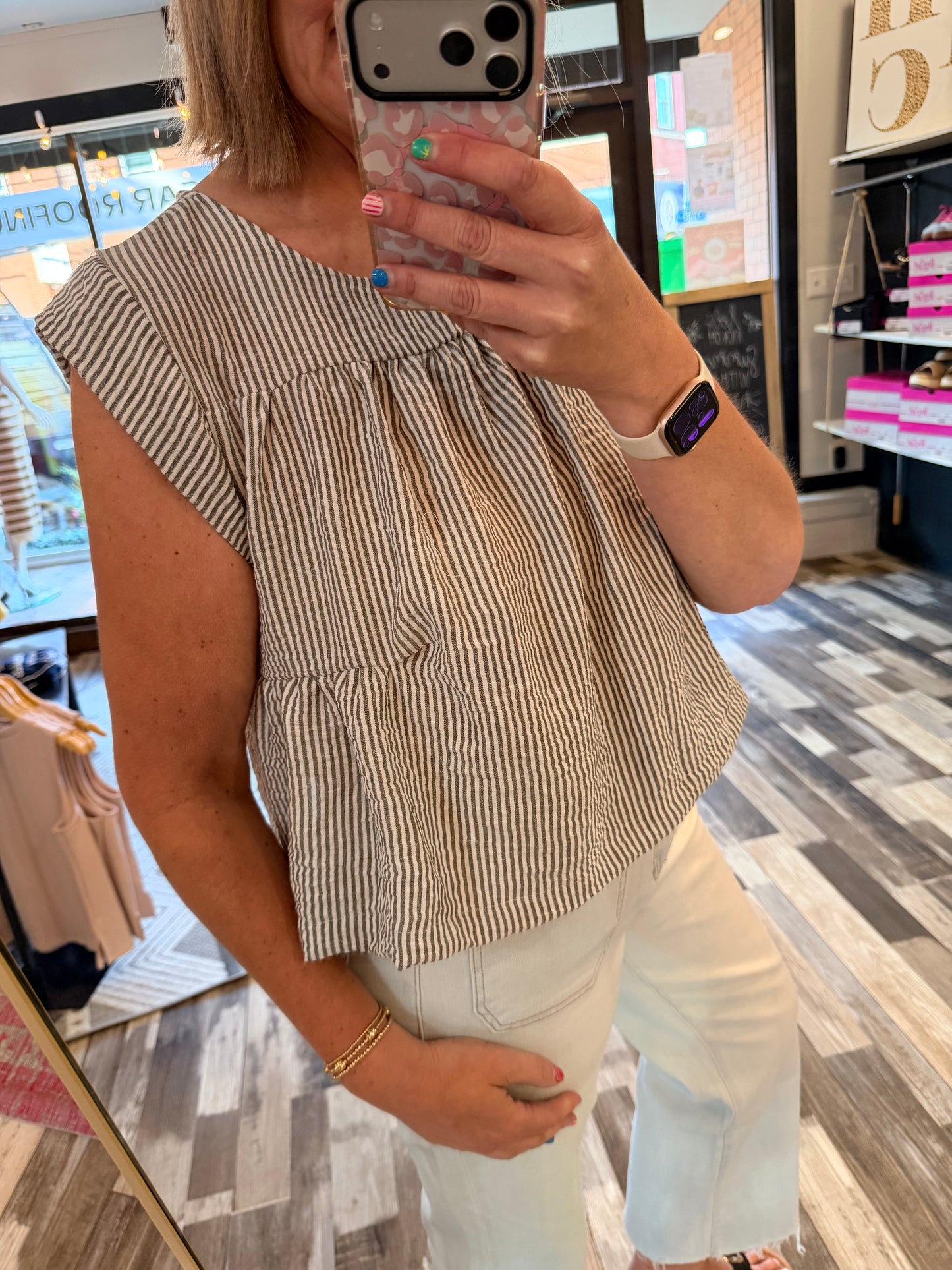 The Layla Striped Sleeve/Ish Top