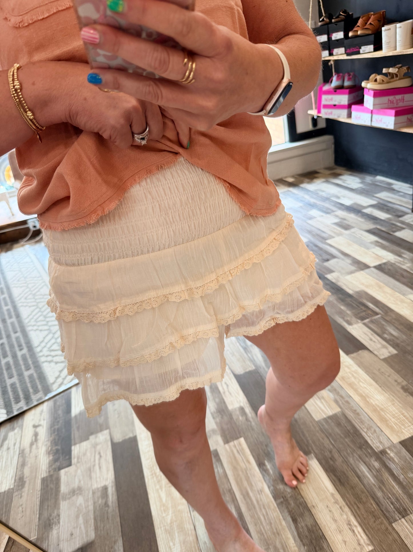 Tiered Ruffle Lace Trim Skort