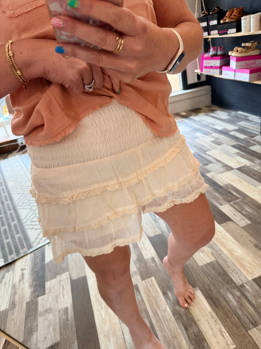 Tiered Ruffle Lace Trim Skort
