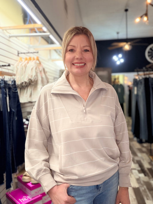 Two Stripe Piping Mock Neck Top