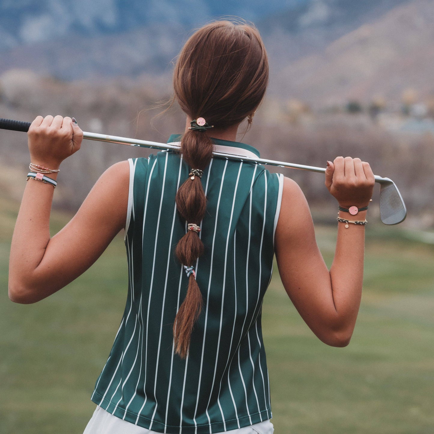 "Tee Time" Green & Pink Hair Tie Bracelets with Removable Ball Marker