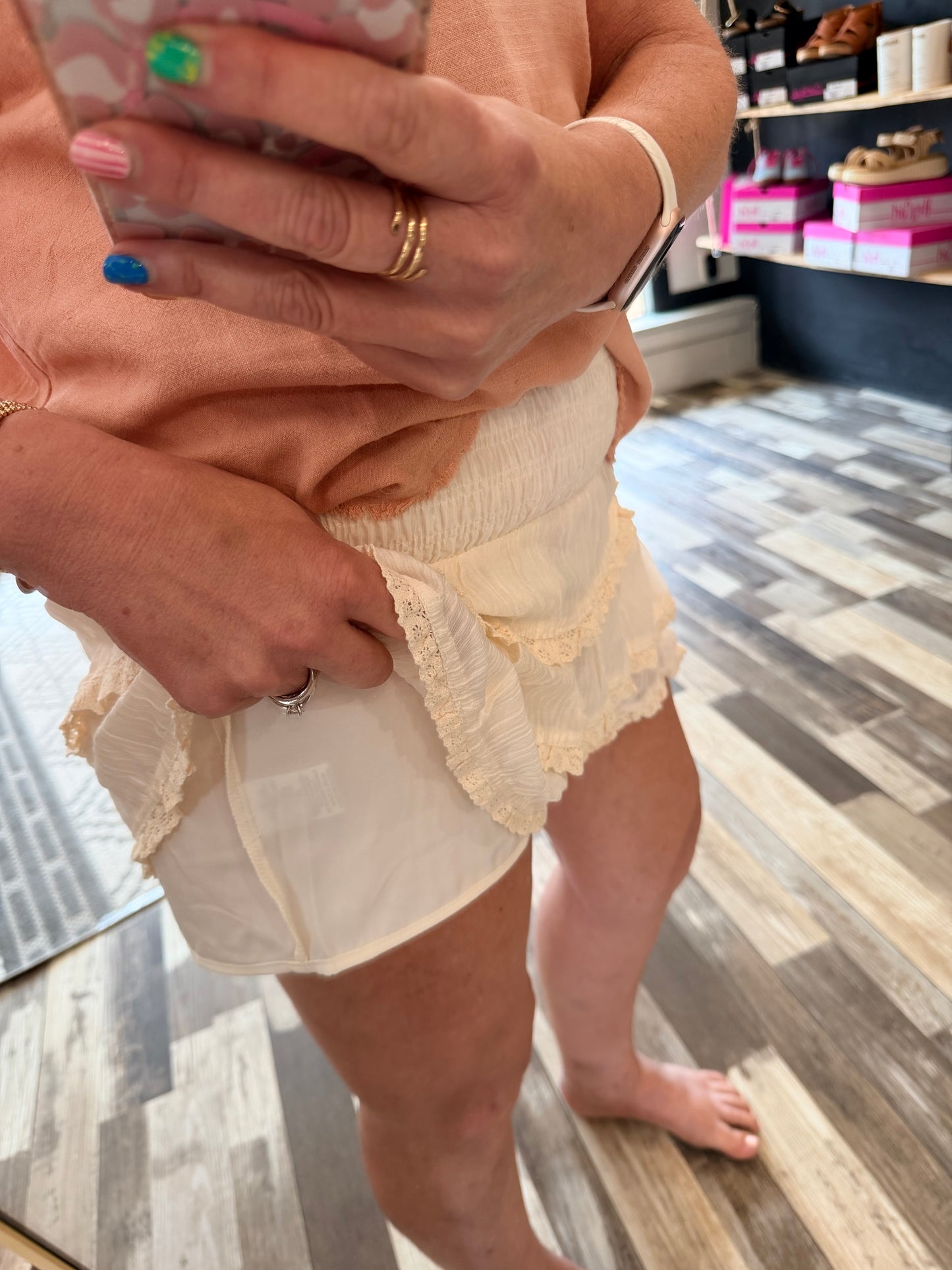 Tiered Ruffle Lace Trim Skort