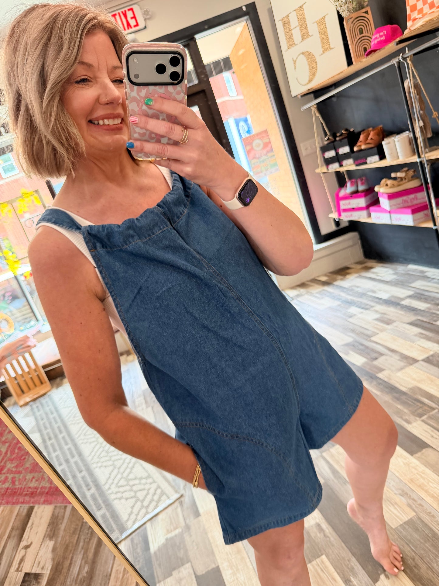 The Raisa Denim Romper w/Gathered Neck