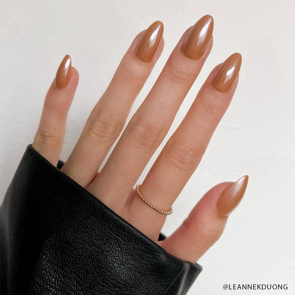 Maple Glaze Press-On Nails | Short Almond Brown Taupe Glaze
