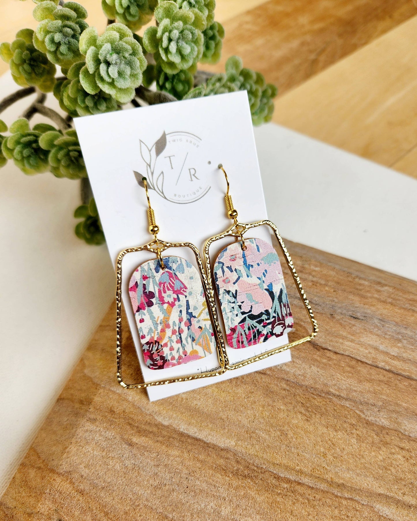 Twig & Rue - Chloe| Spring collection, leather statement earring: Beige / Gold Plated