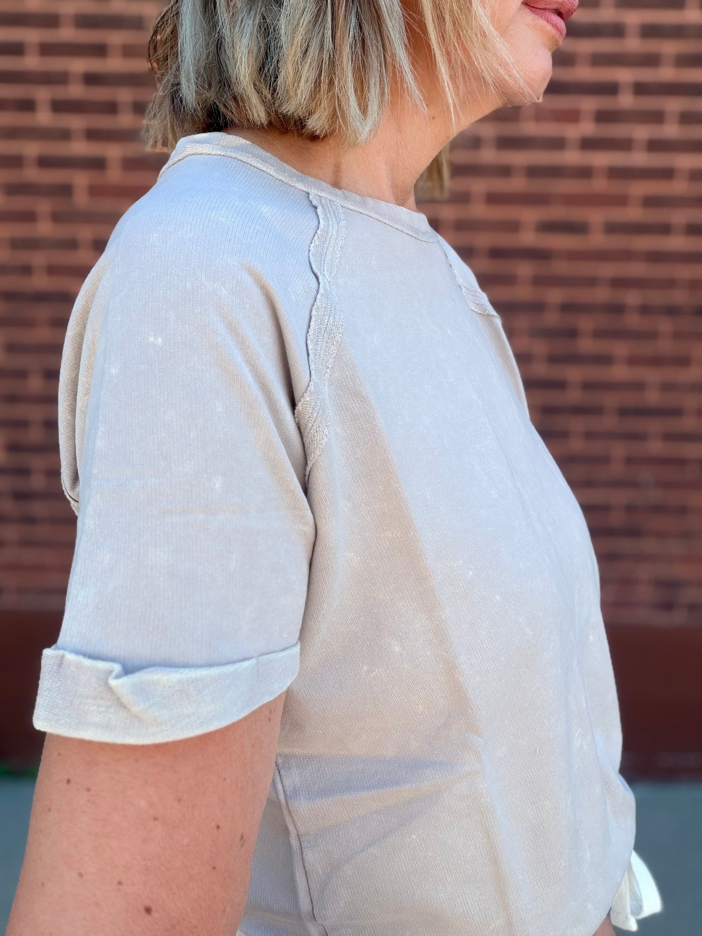 The Chrissy French Terry Washed Curved Hem Top