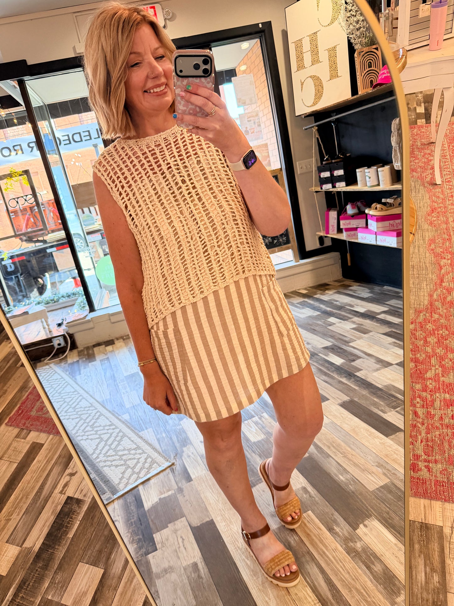 Easy To Look Good Stripe Gauze Tie Shoulder Dress