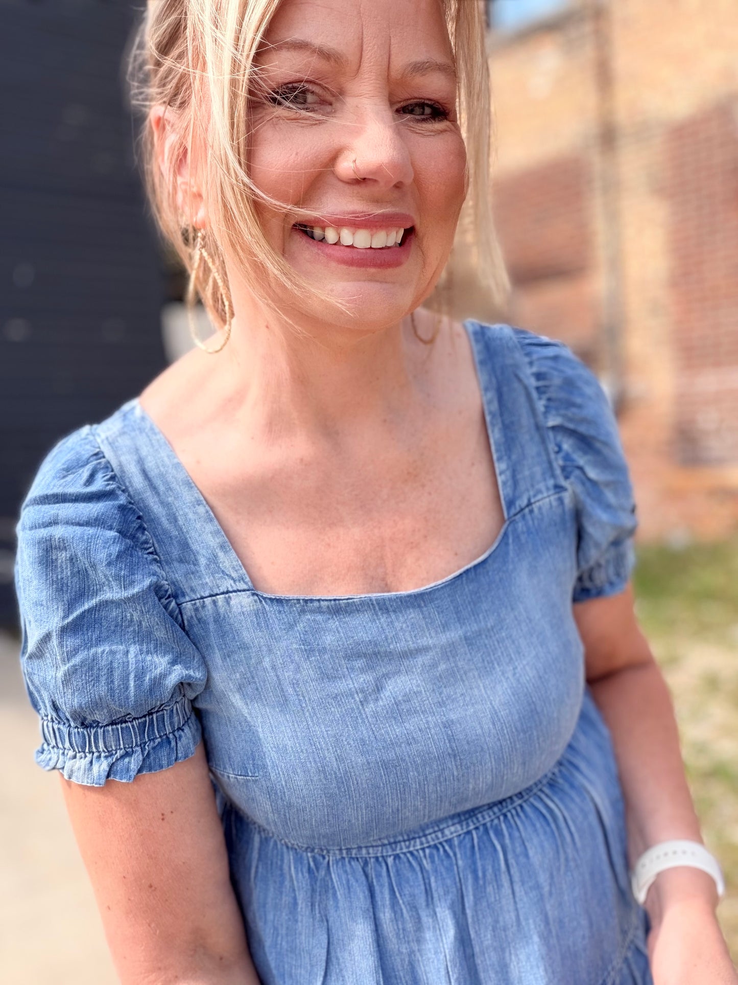 The Ari Chambray Tiered Babydoll Mini Dress