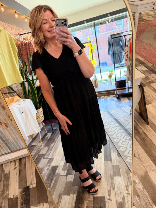 Plus Flutter Sleeve Midi Dress Black