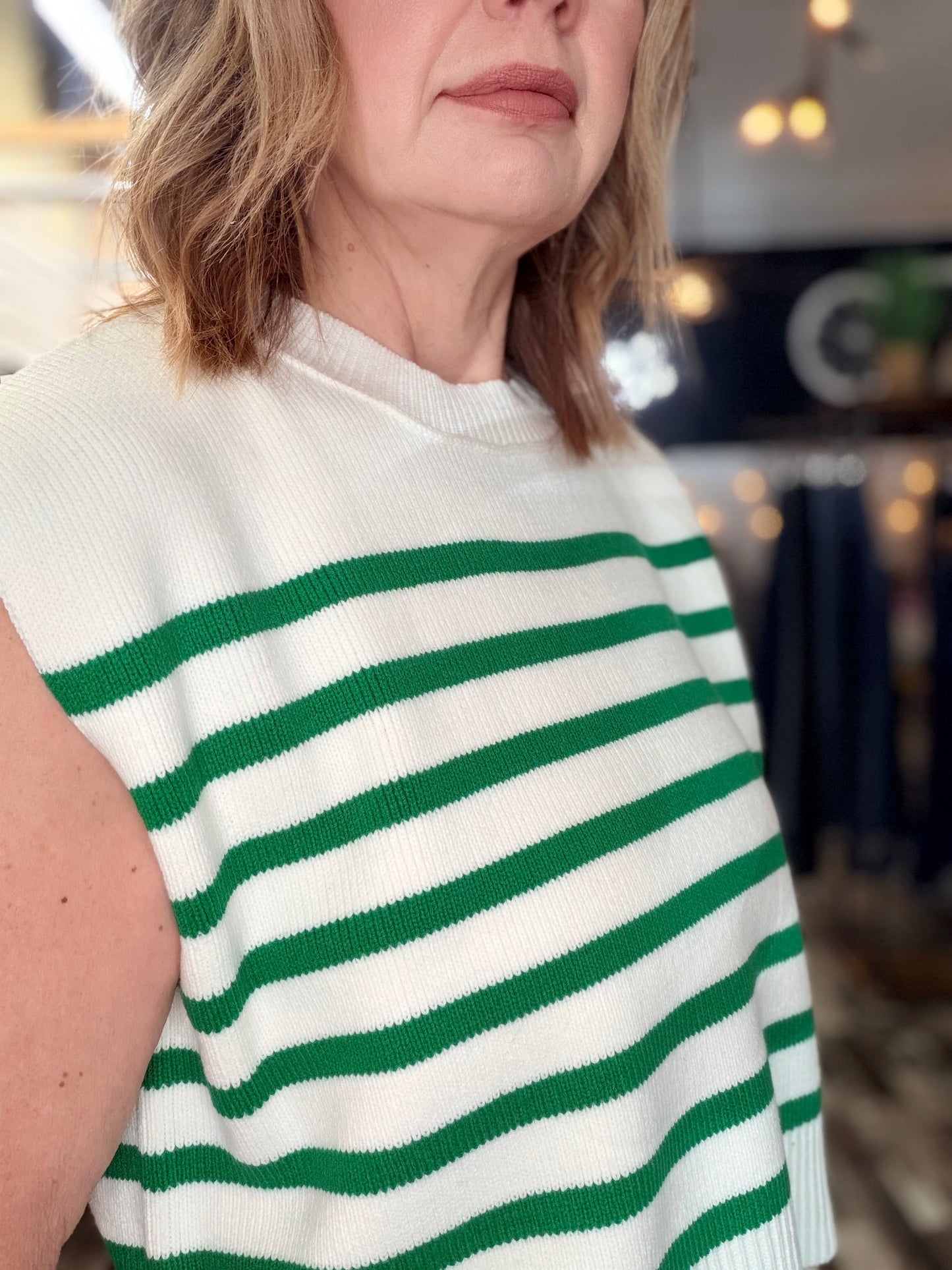 Oversized Crew Neck Stripe Sweater Vest