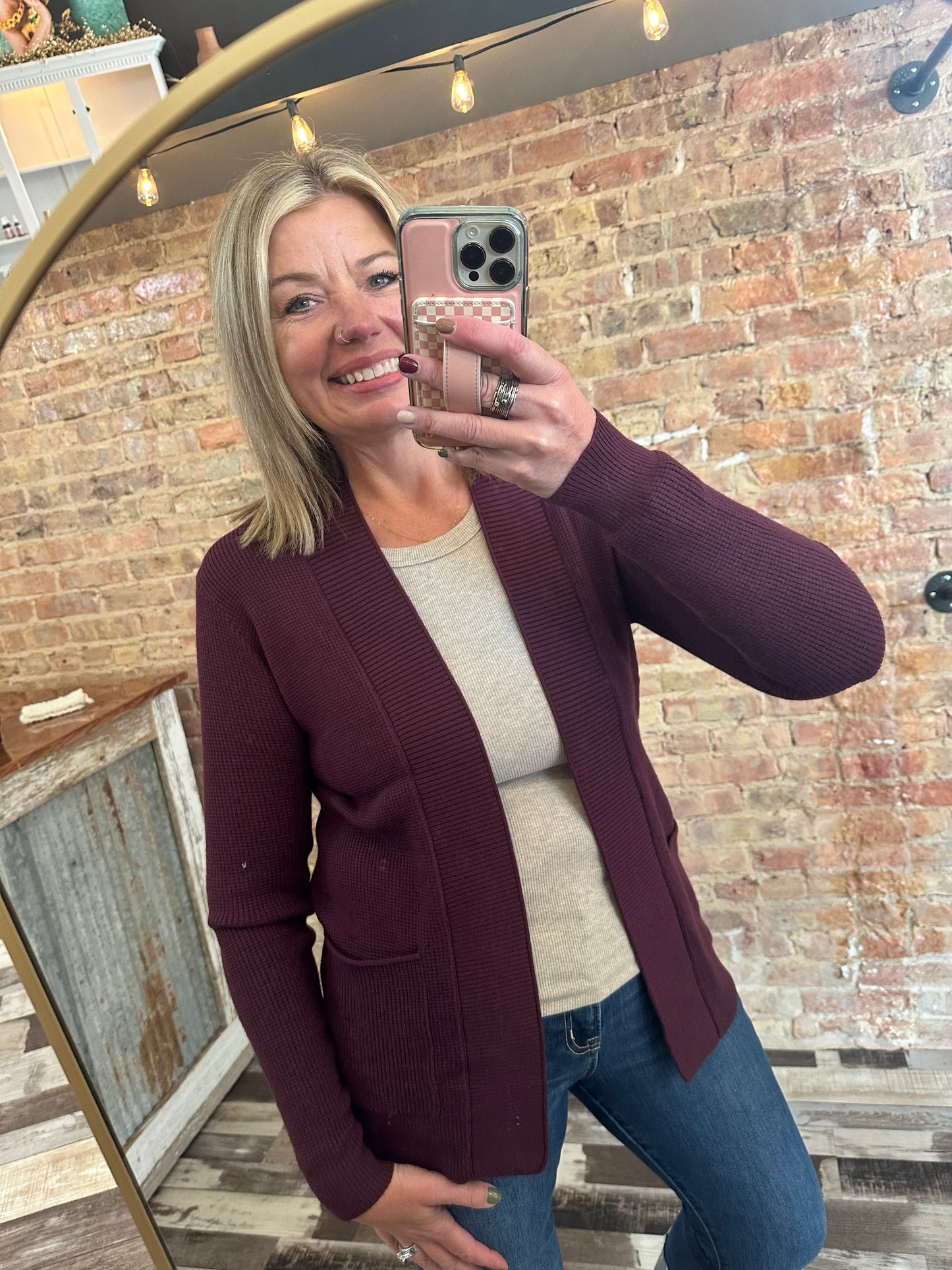 The Dani Open Front Waffle Textured Cardigan