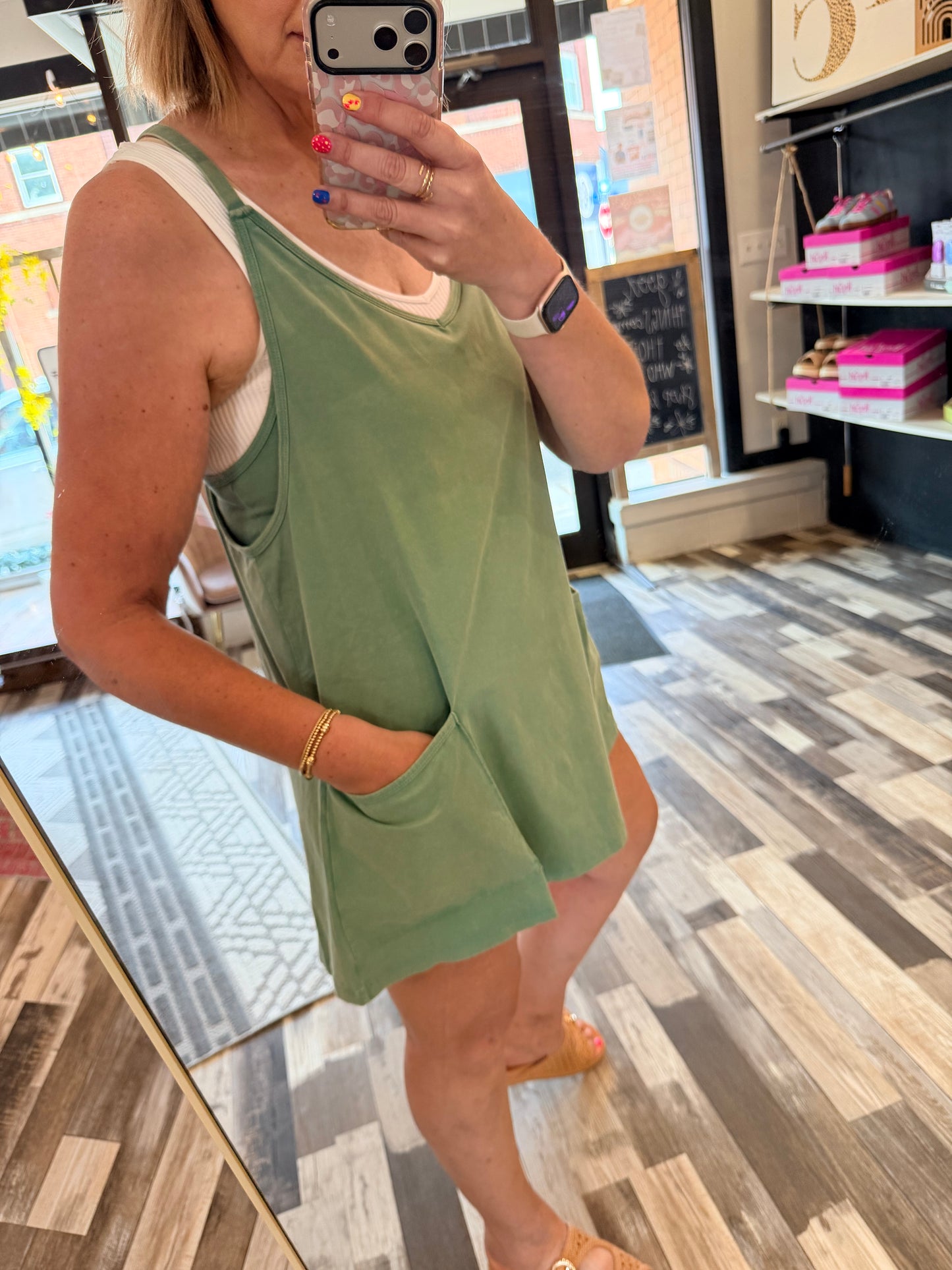 FP Dupe Mineral Wash Mini Dress W Built in Romper Lining
