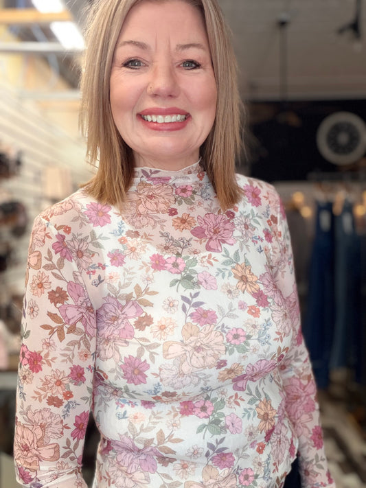 The Dani Floral Print Mesh Knit Top