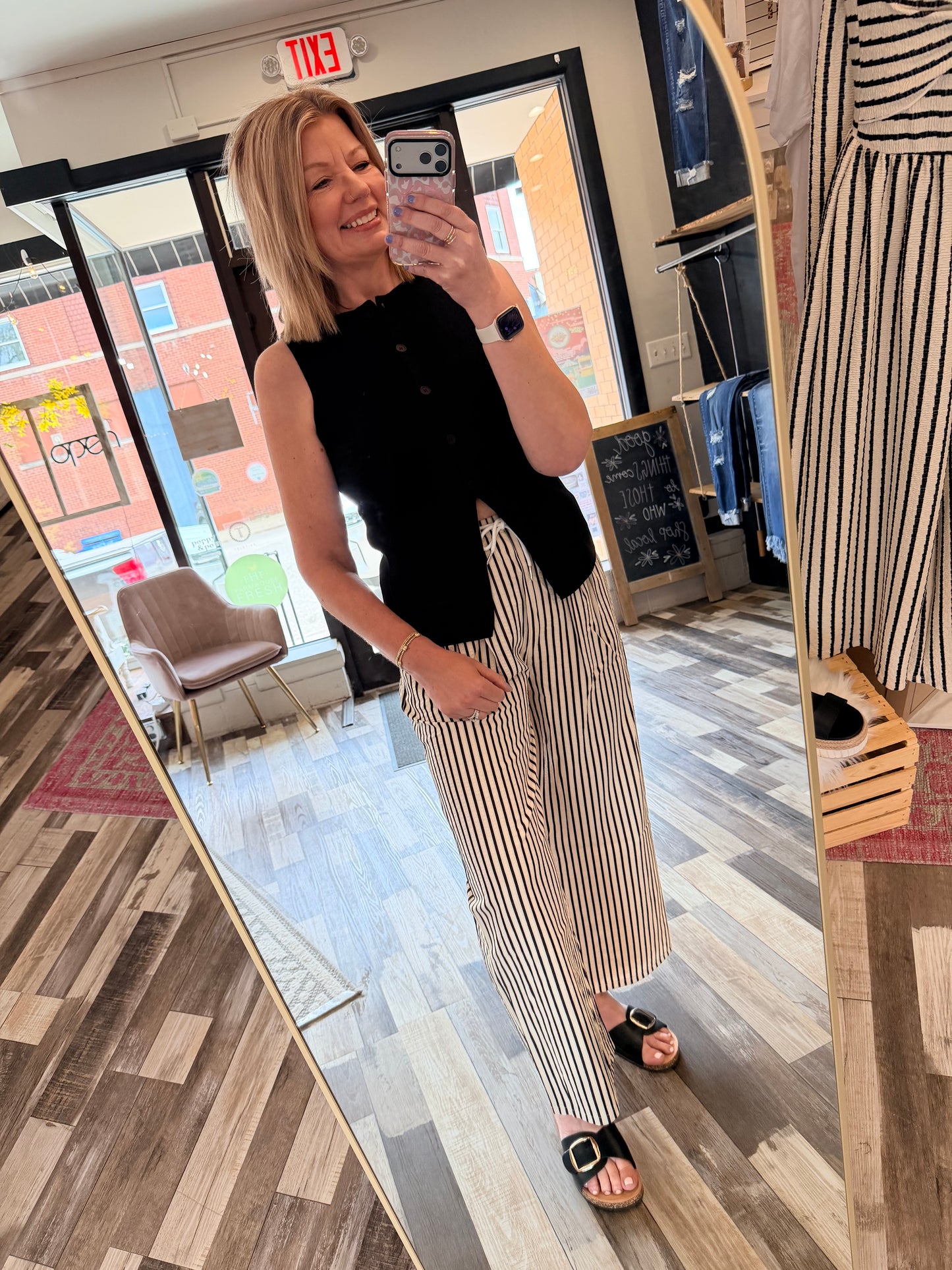 Striped Wide-leg Drawstring Pants