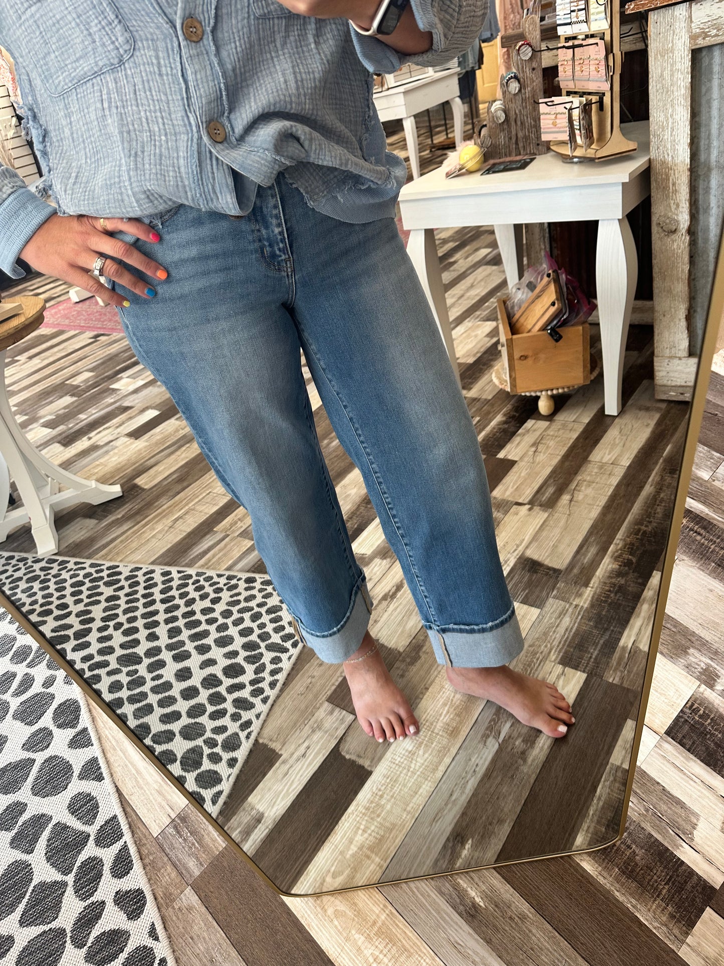 Flying Monkey High Rise Cuffed Wide Jeans