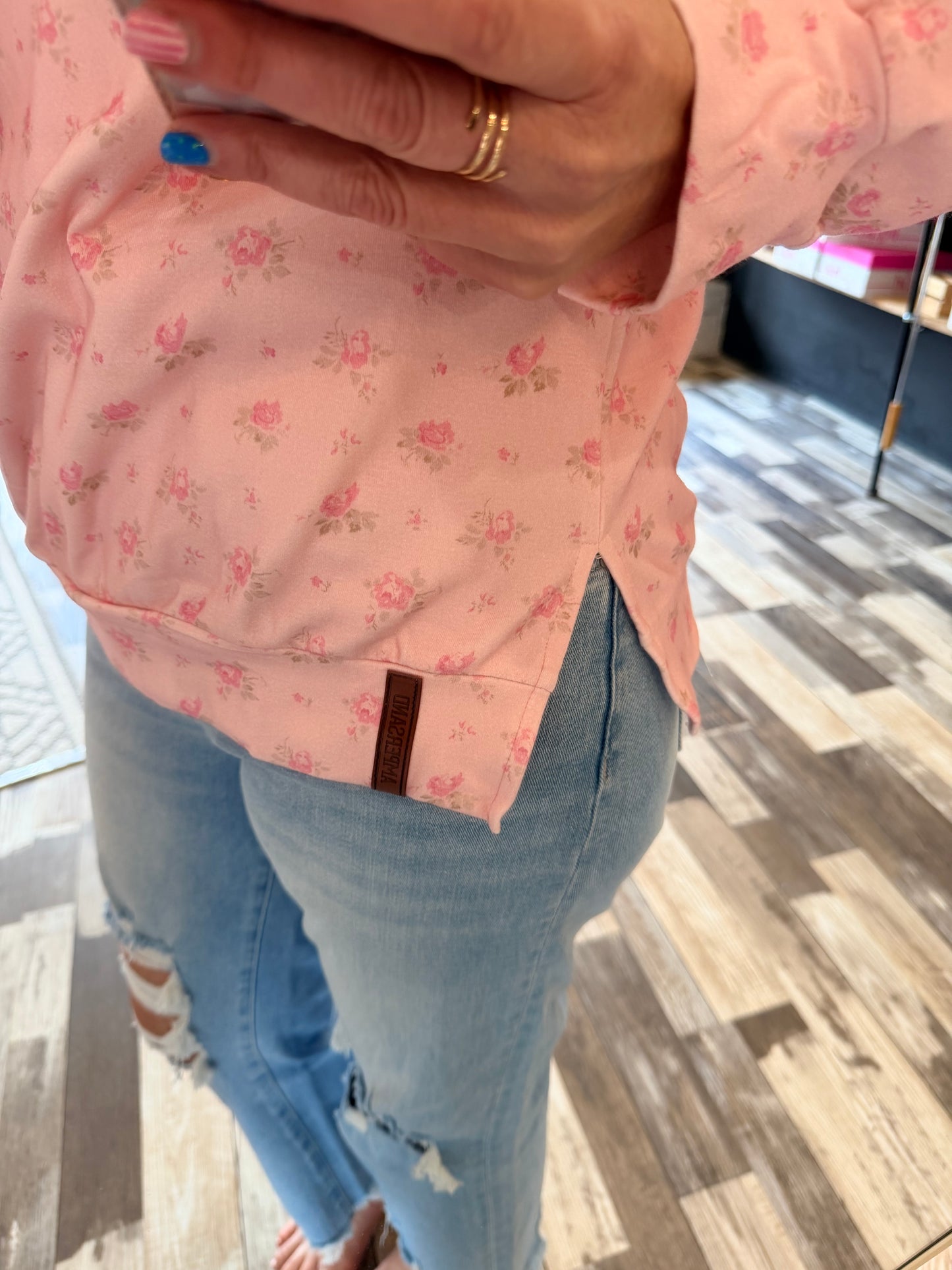 Ampersand Avenue University Side Slit Pullover - Tea Rose