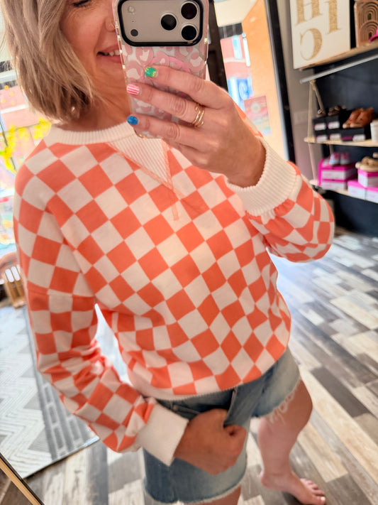 Checkered Print Dropped Shoulder Pullover Top