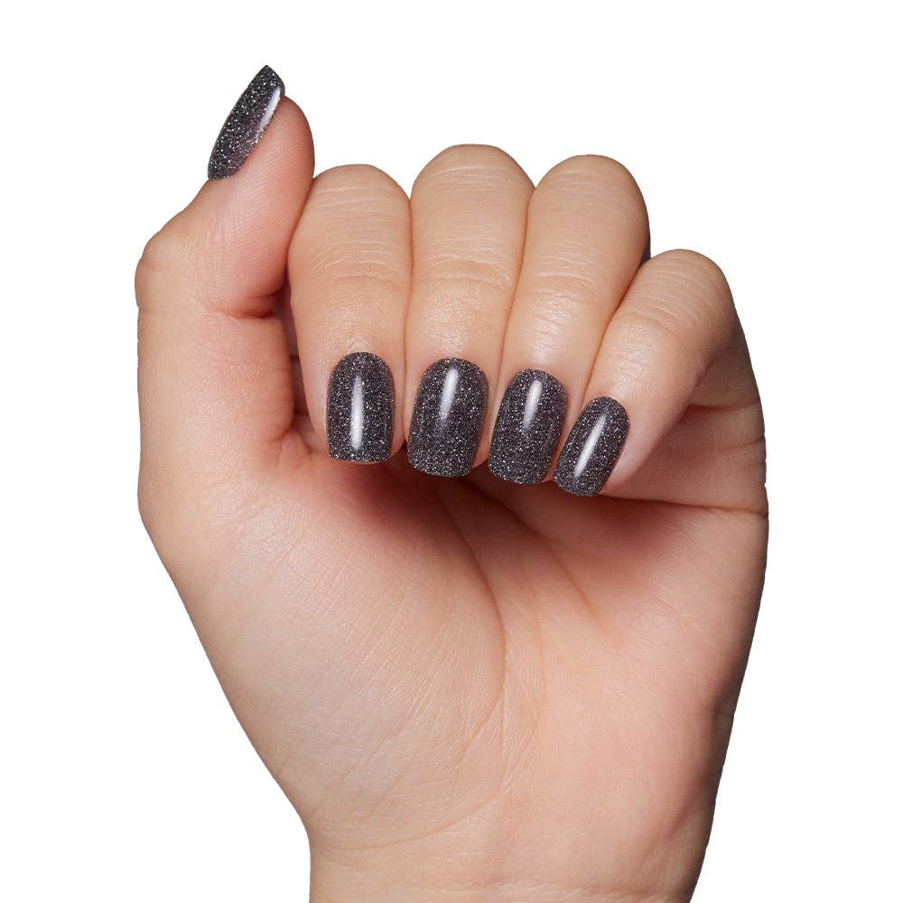 Cosmic Press-On Nails } Black Glitter | Short Squoval Shape