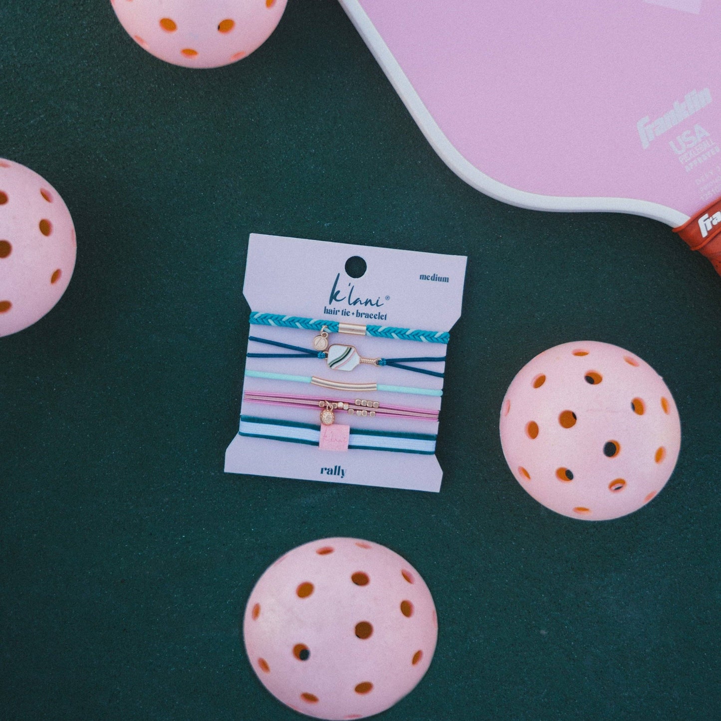 "Rally" Pickleball with Pink & Green Hair Tie Bracelets