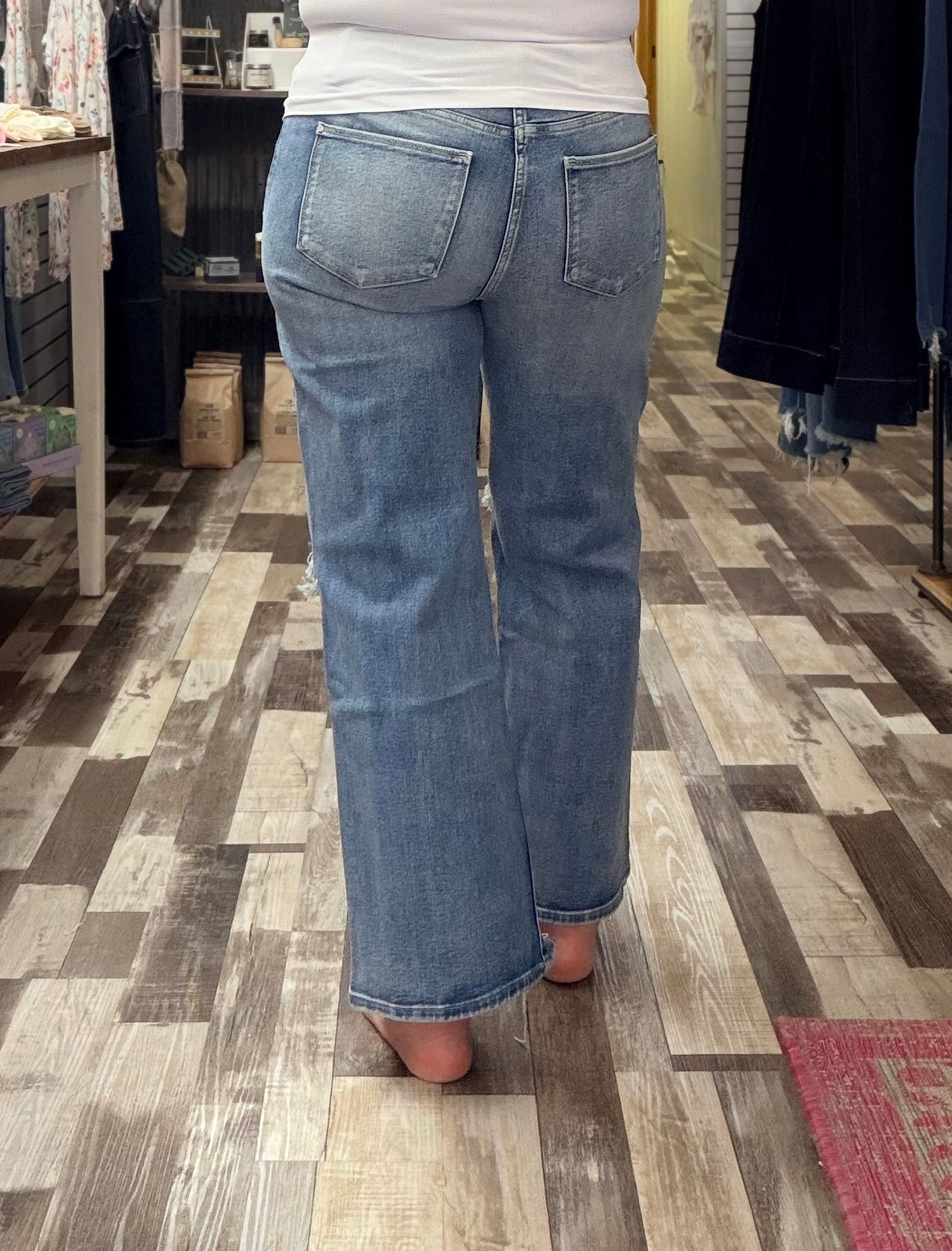 Petra High Rise Stretch Slim Wide Leg Denim