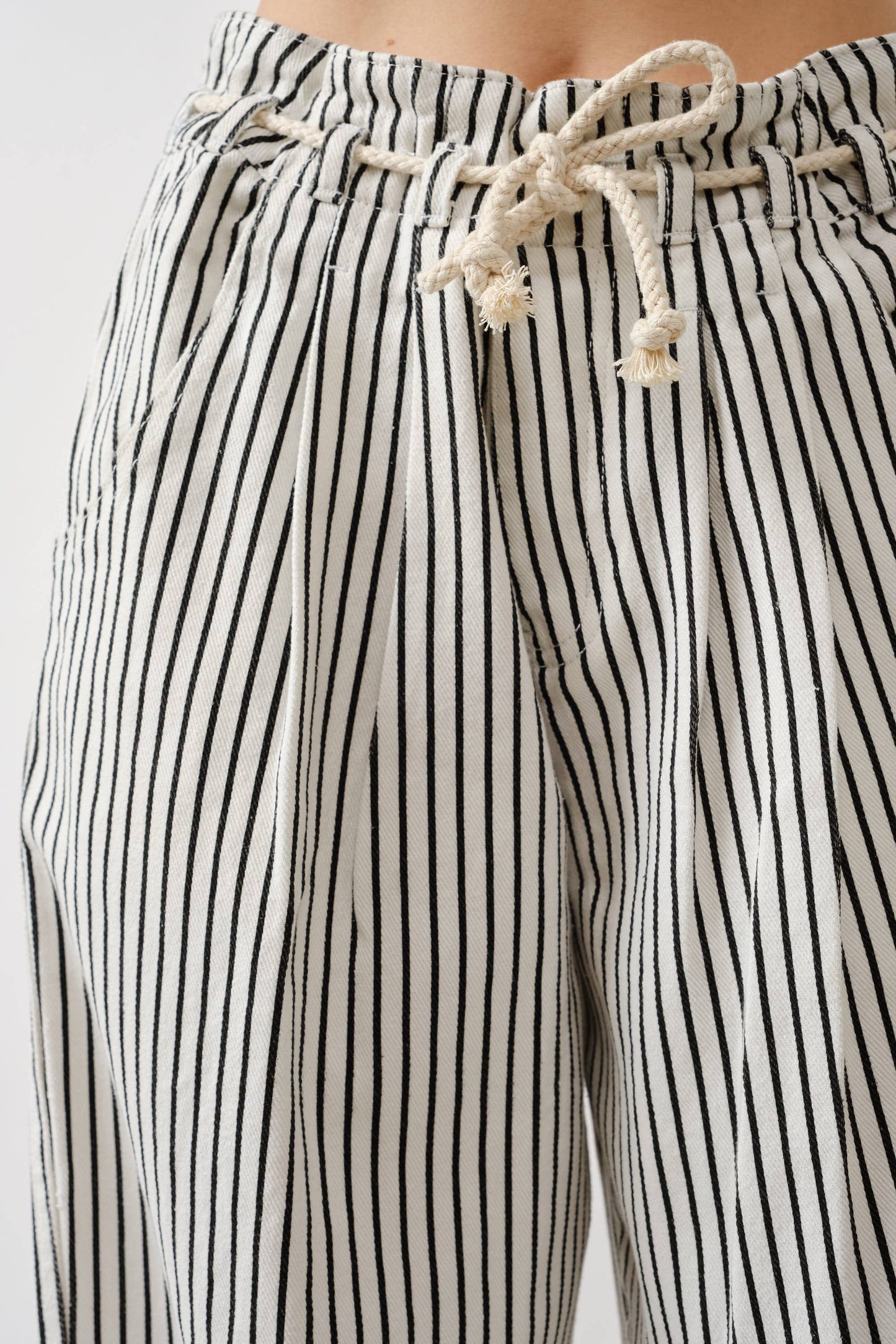 Maren Wide Leg Striped Denim Pants w/Rope Belt