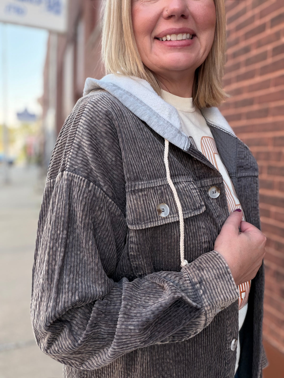 The Camden Snow Wash Curduroy Shacket w/Hood