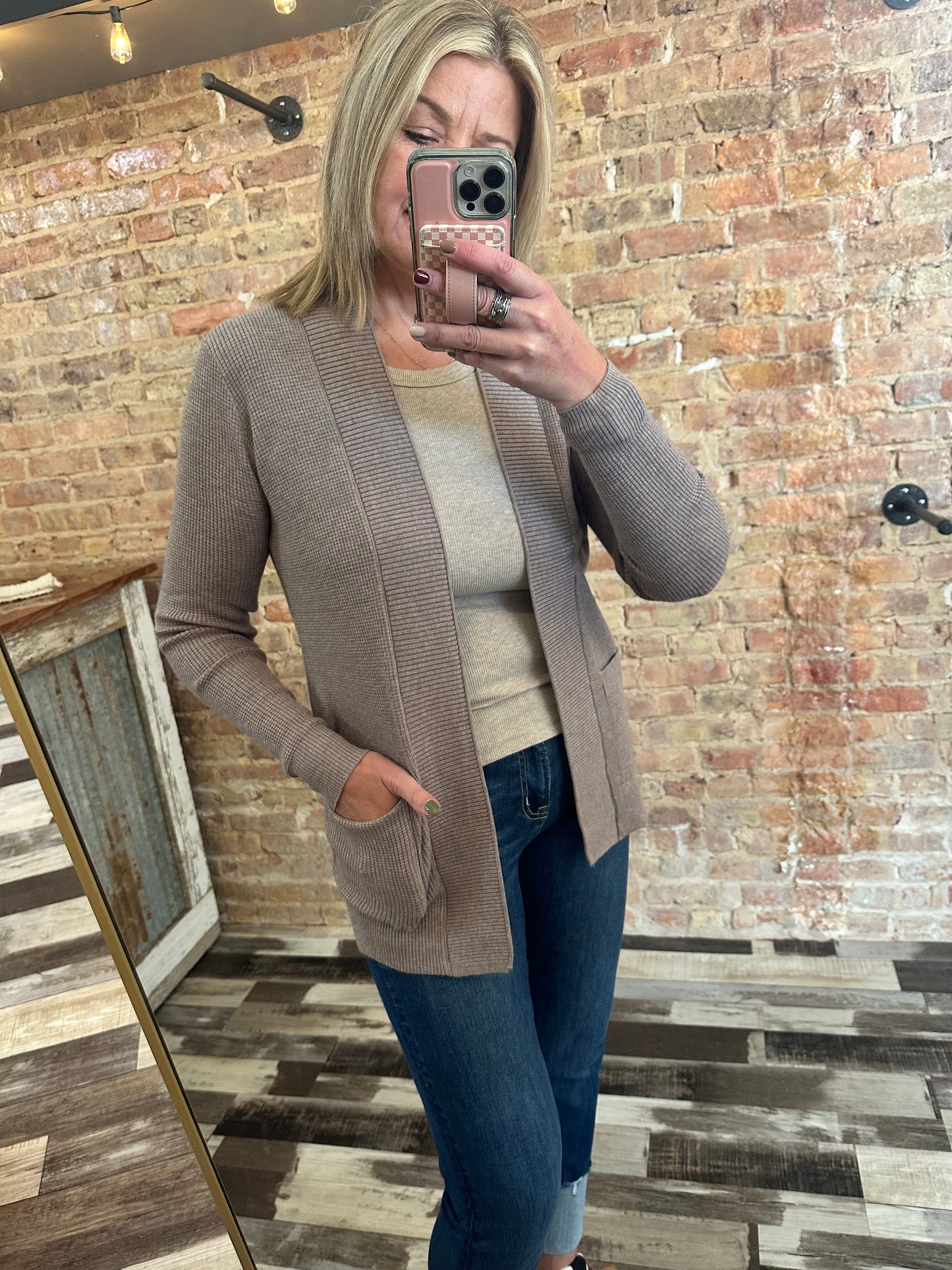The Dani Open Front Waffle Textured Cardigan
