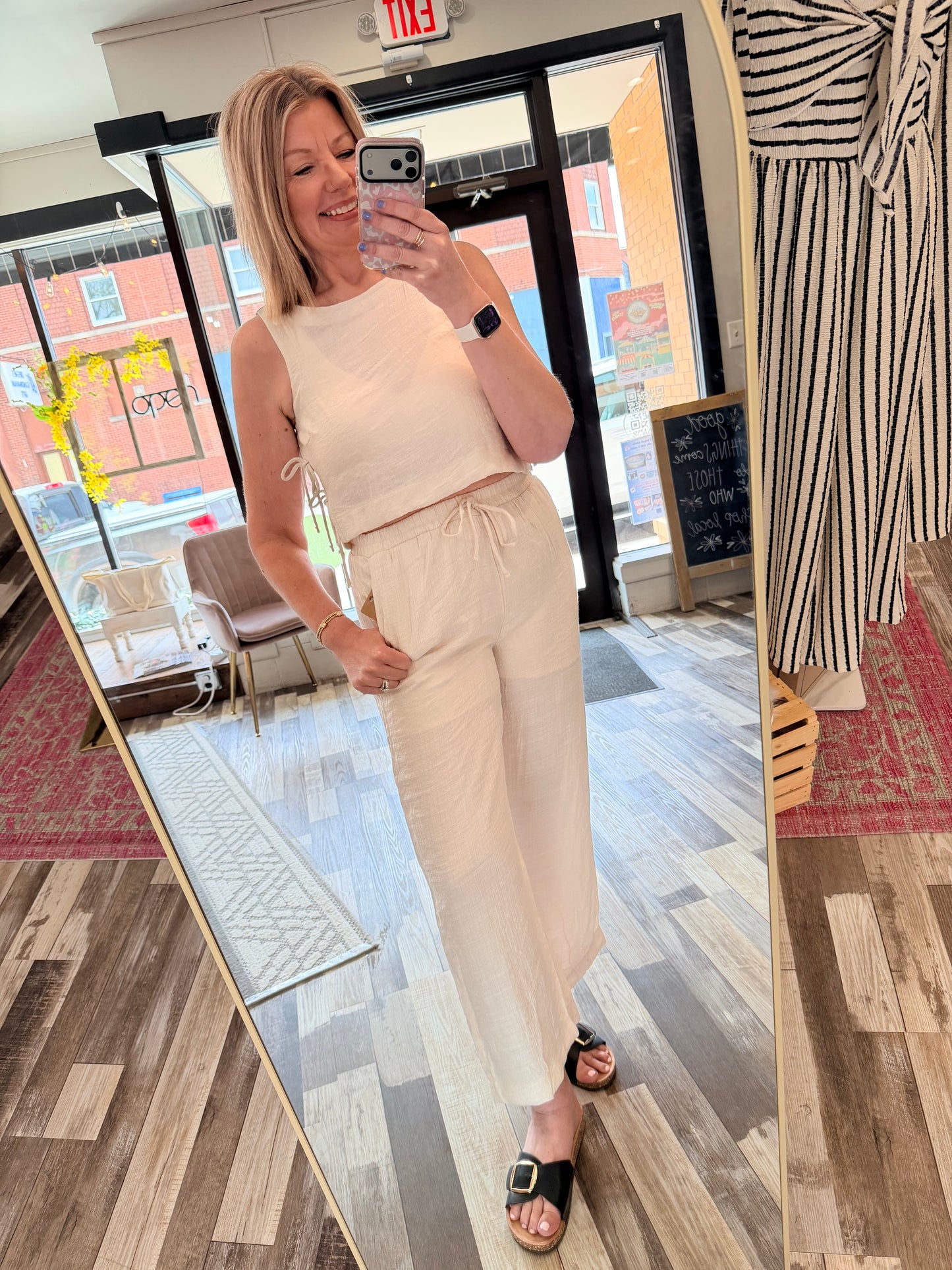 Textured Drawstring Detail Wide Leg Lounge Pants