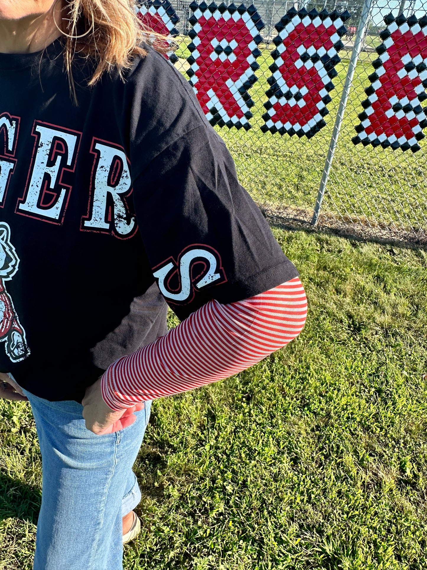 School Spirit Striped Mesh Long Sleeved Tees