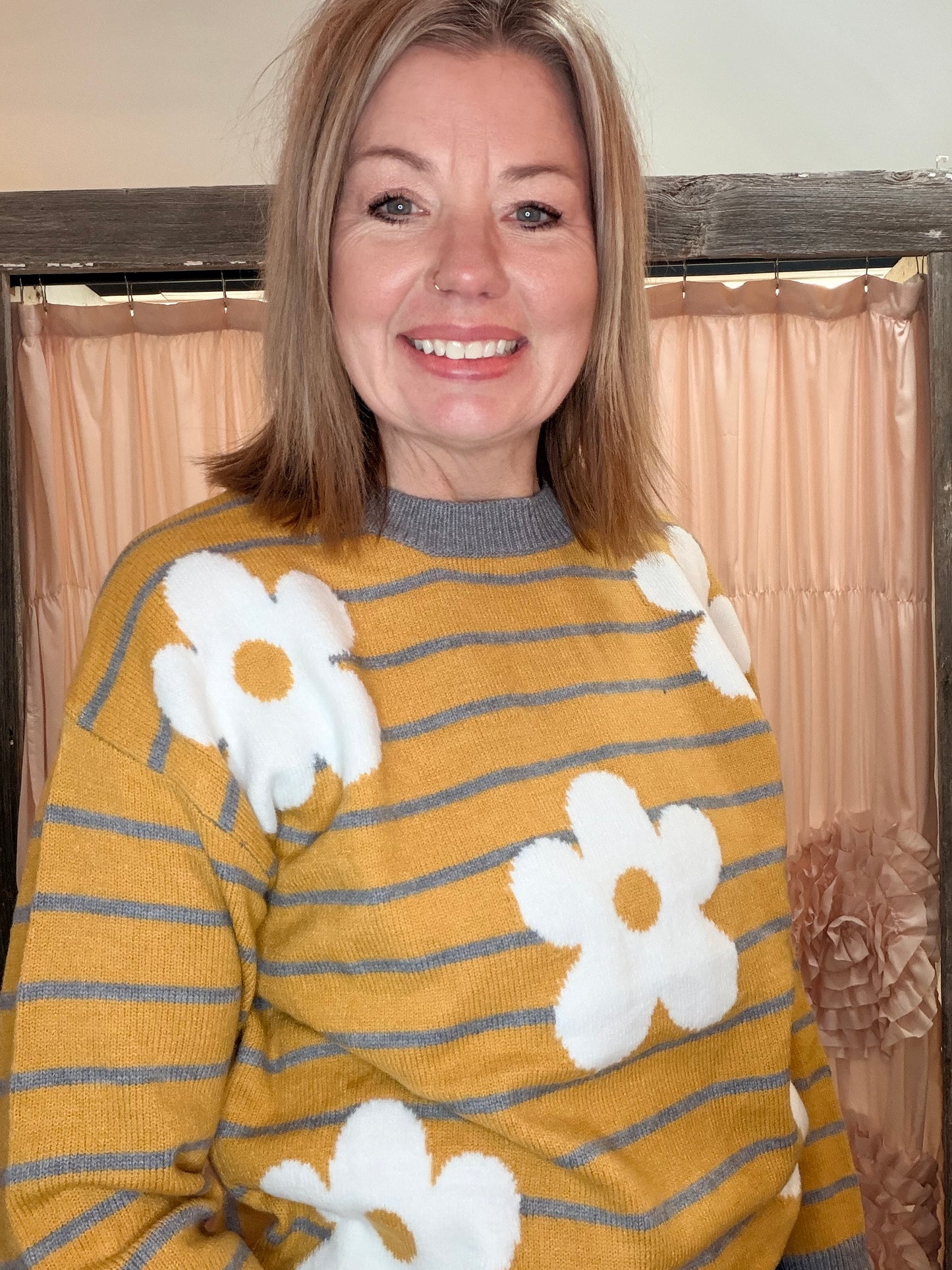 Daisy Patched Striped Sweater