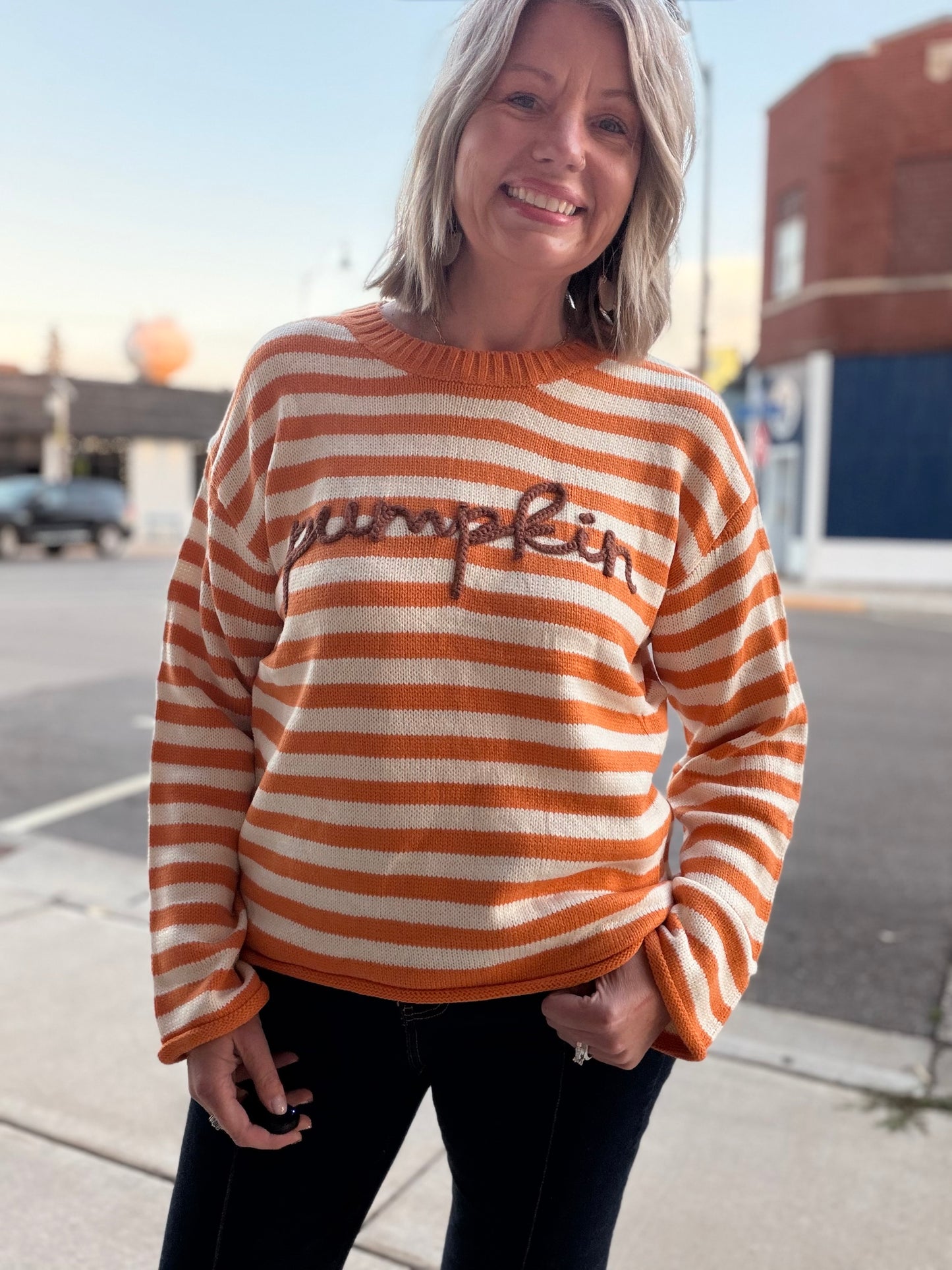 Pumpkin Script Striped Knit Sweater