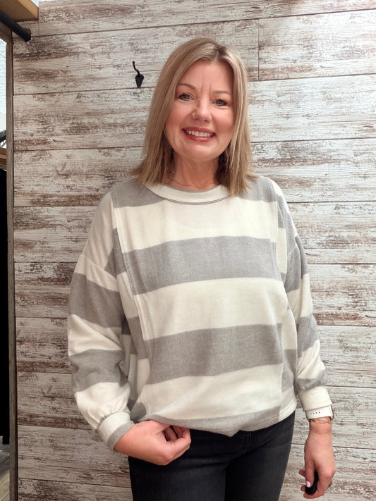 Washed Cozy Striped Long Sleeve Knit Top