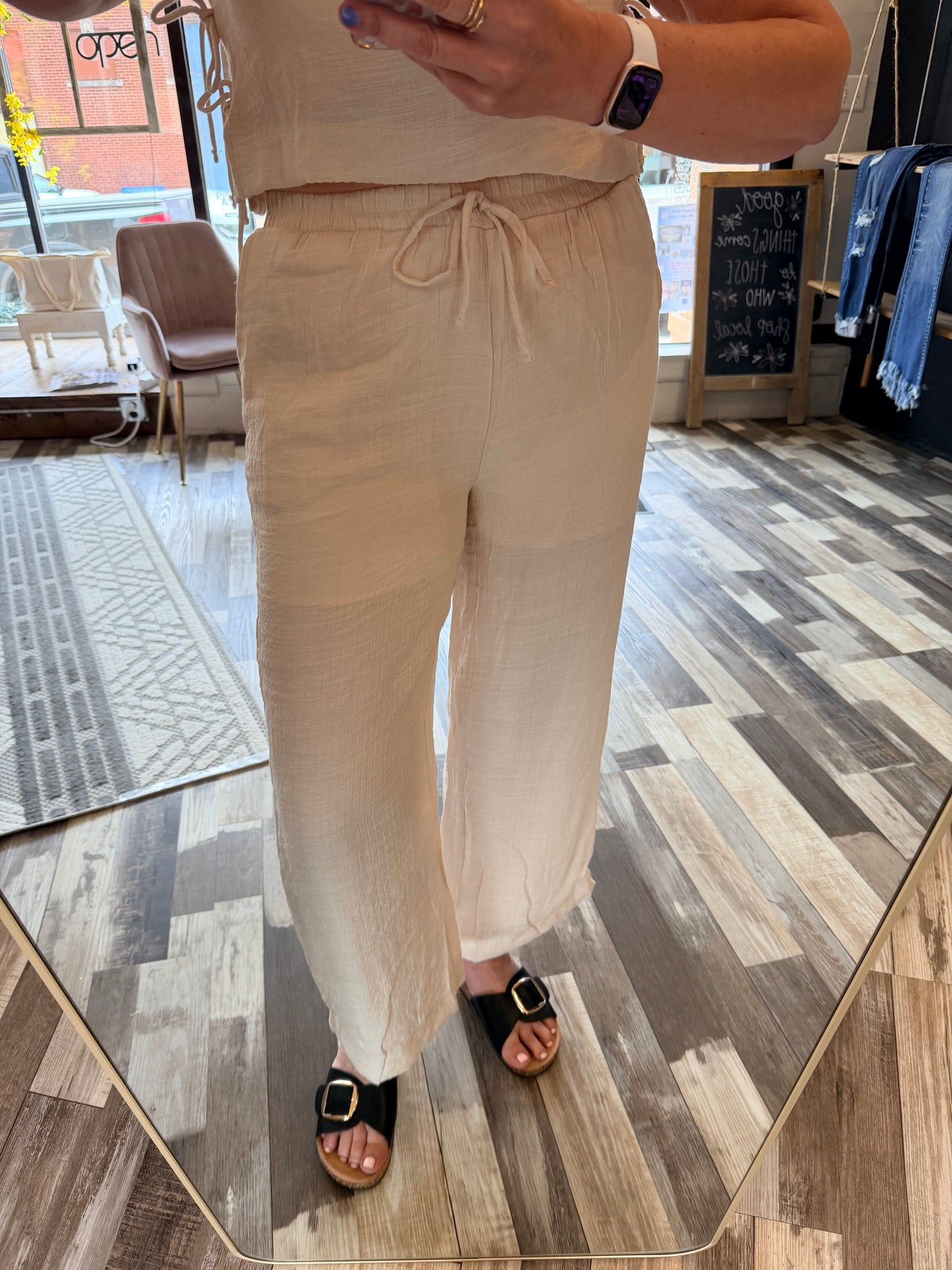 Textured Drawstring Detail Wide Leg Lounge Pants