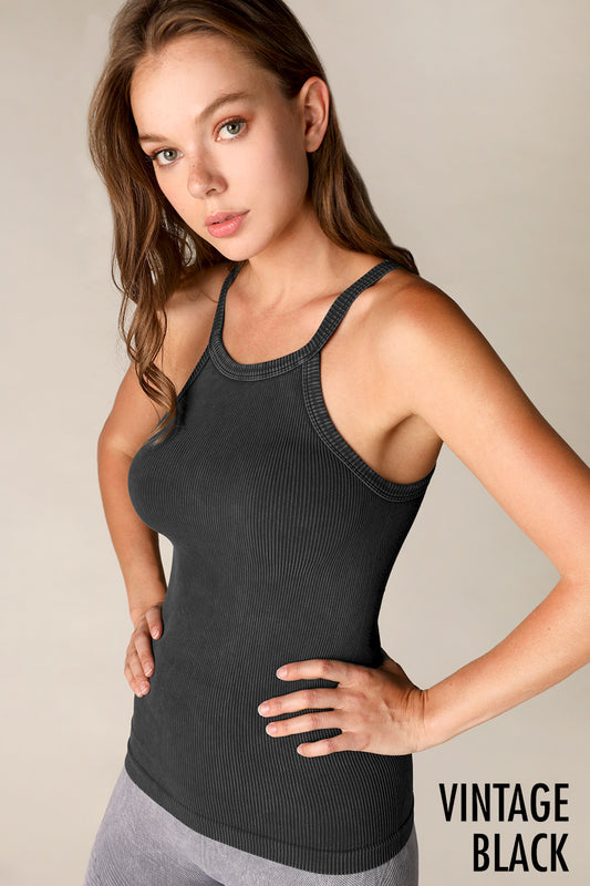 NikiBiki Vintage High-neck Ribbed Tank - Vintage Black