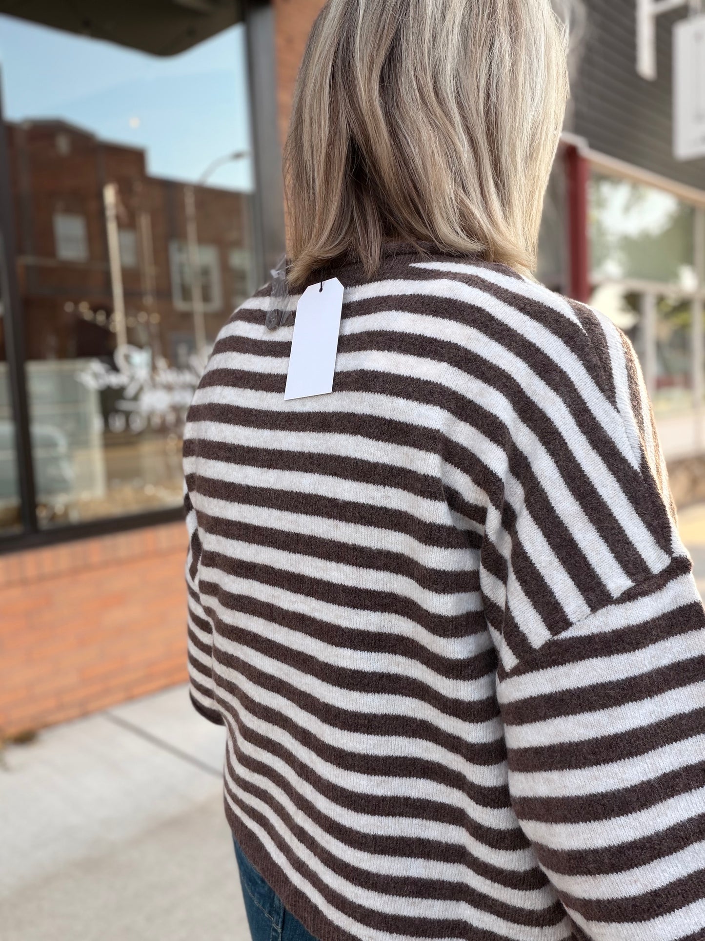 The Tessa Striped Raw Edge Button Down Cardi