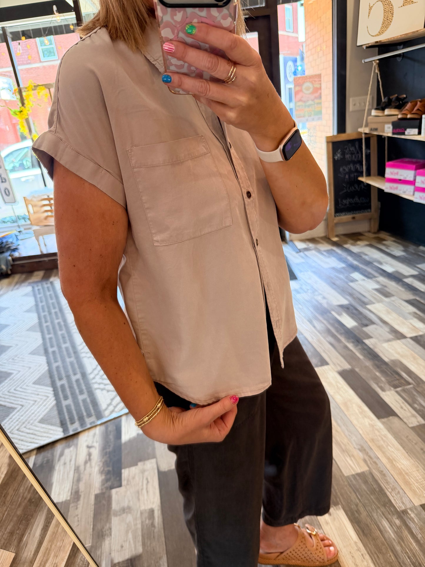 Tencel Short Dolman Sleeve Button Down Shirt