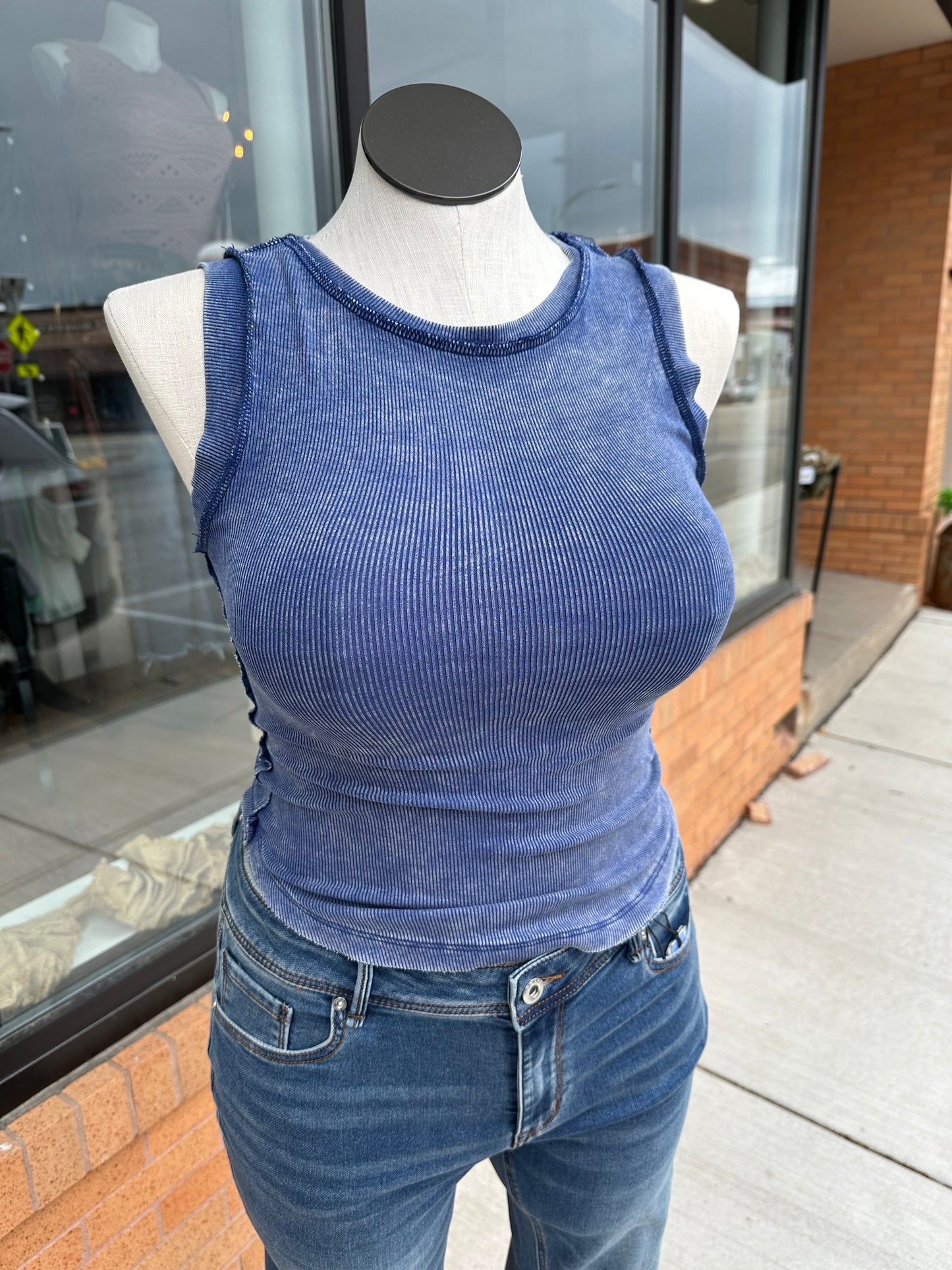 Washed Ribbed Tank With Exposed Seam