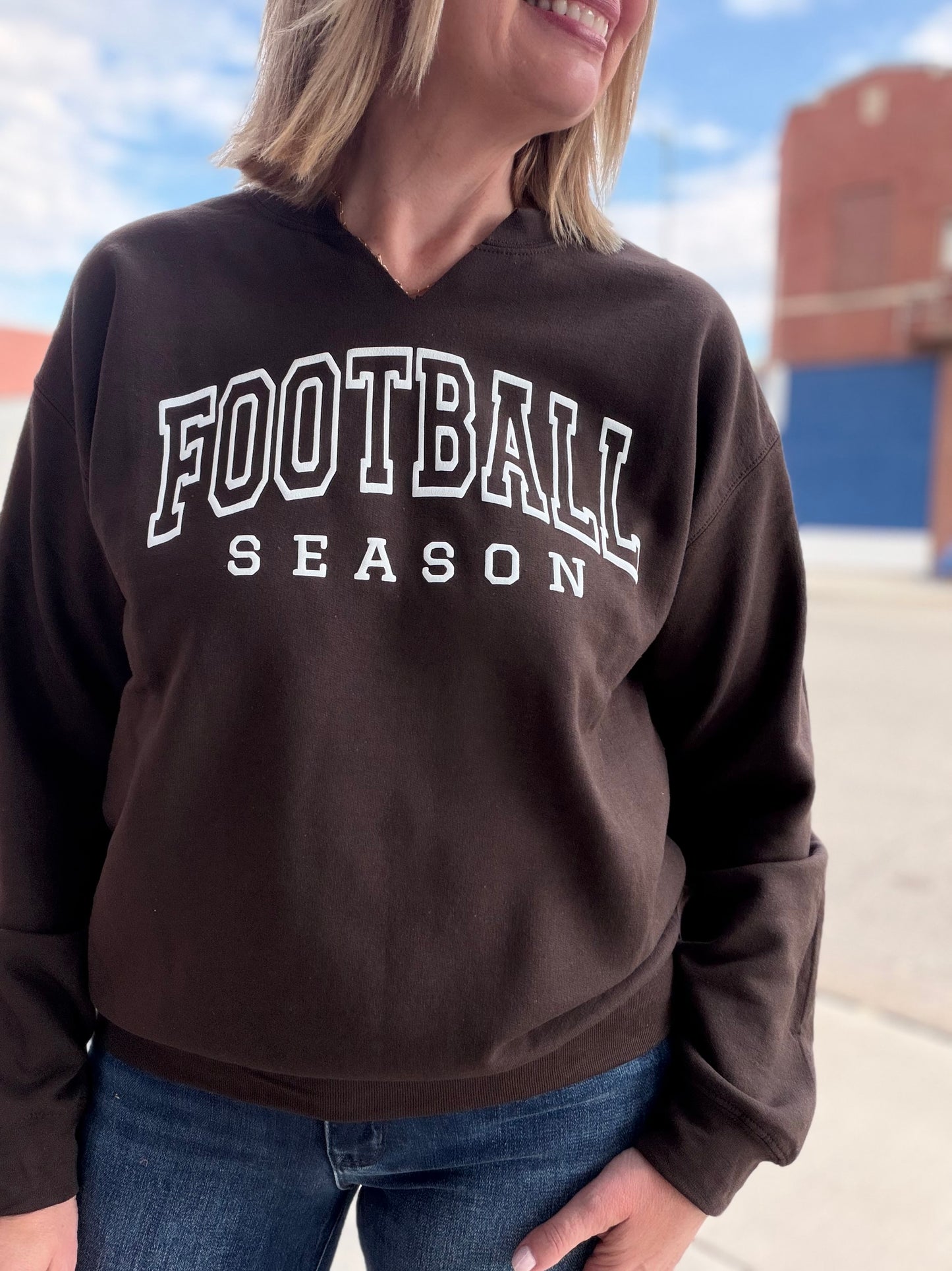 Football Season Puff Cut Neck Graphic Crew