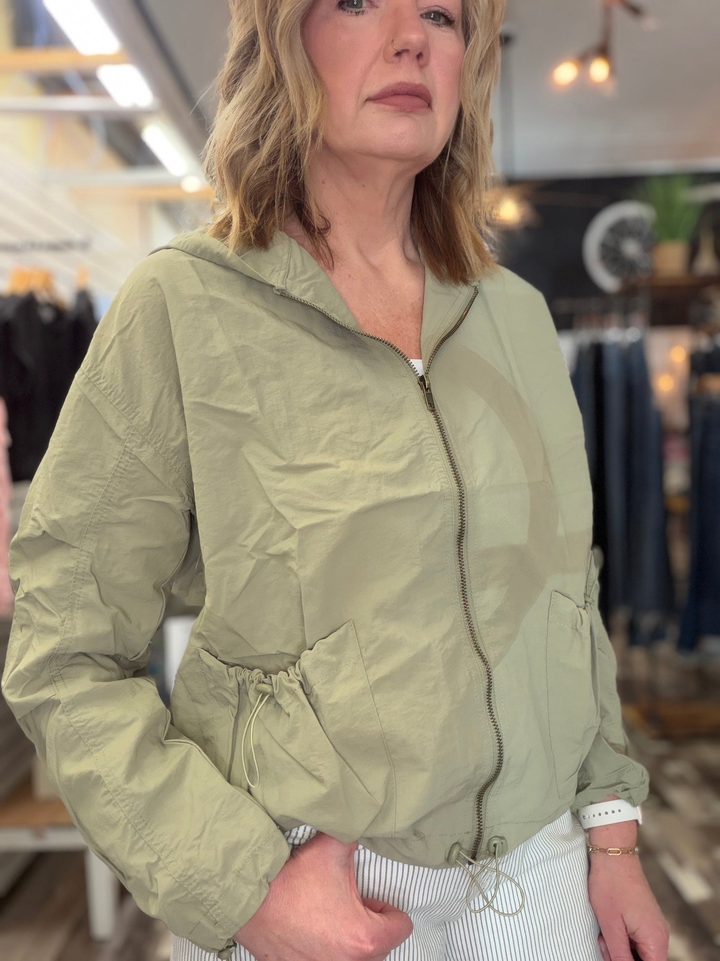 Zip Up Drawstring Hooded Jacket