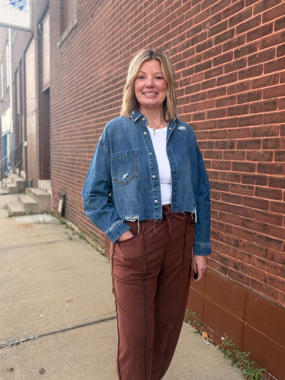Sweet Magnolia Relaxed Crop Denim Shirt